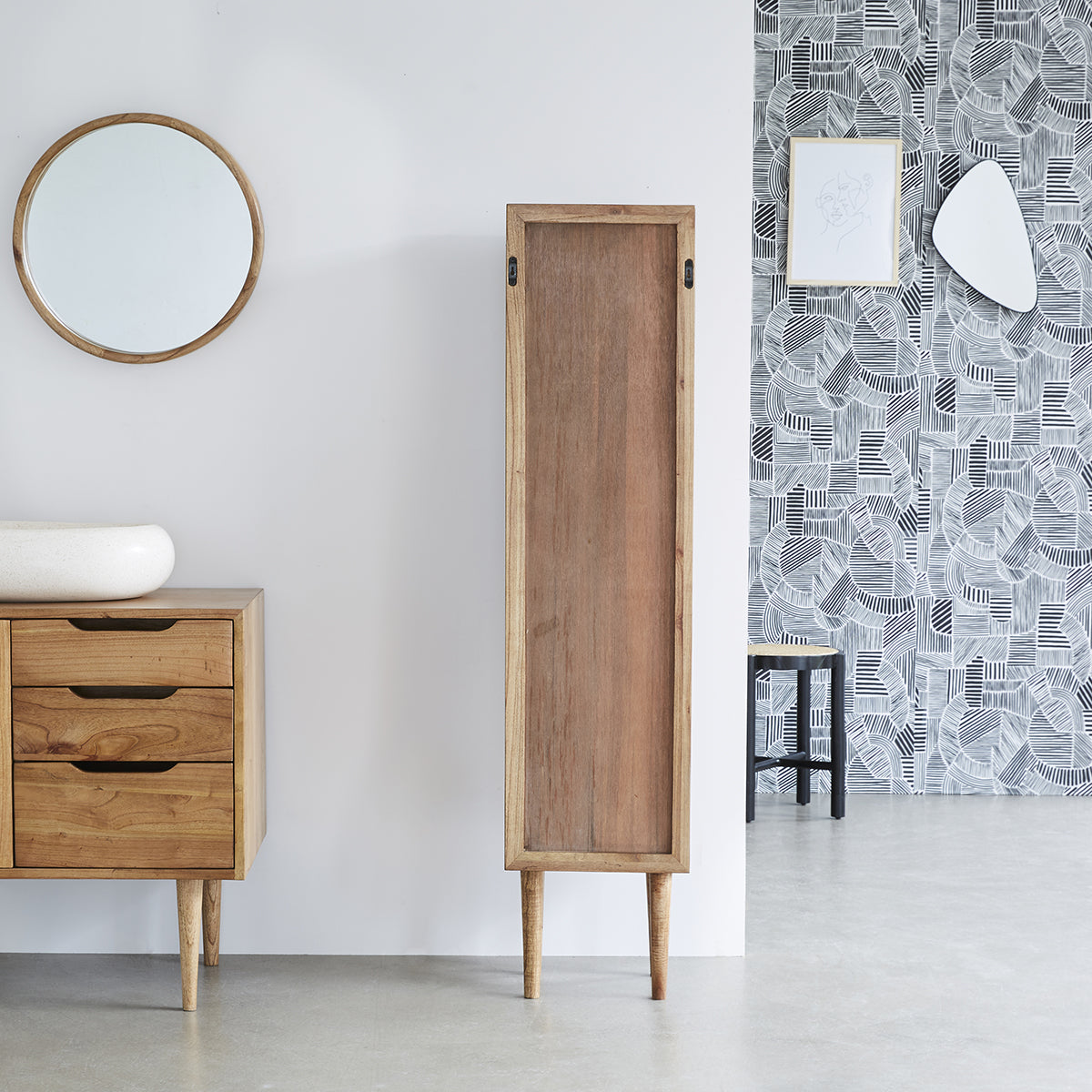 HANA - Colonna da bagno in mindi massello e cannage 150 cm