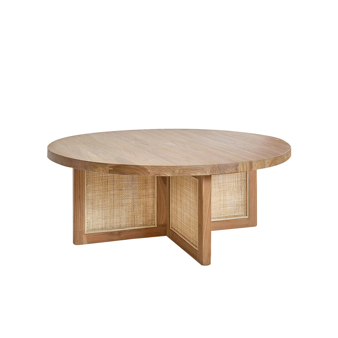MARCEAU - Tavolino in teak massello con gambe in cannage Ø 100 cm