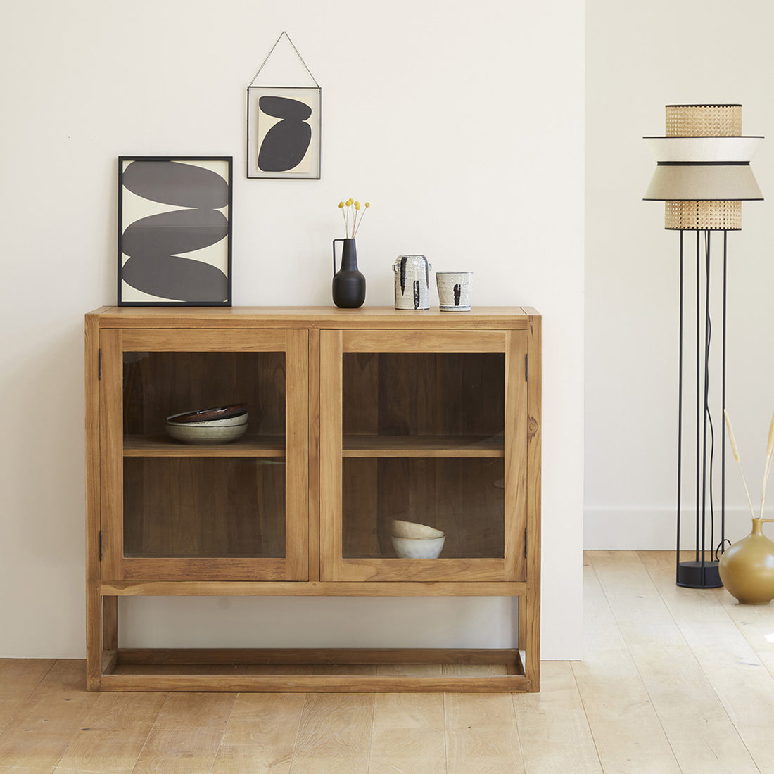 BOSTON - Credenza in teak massello e vetro 120 cm