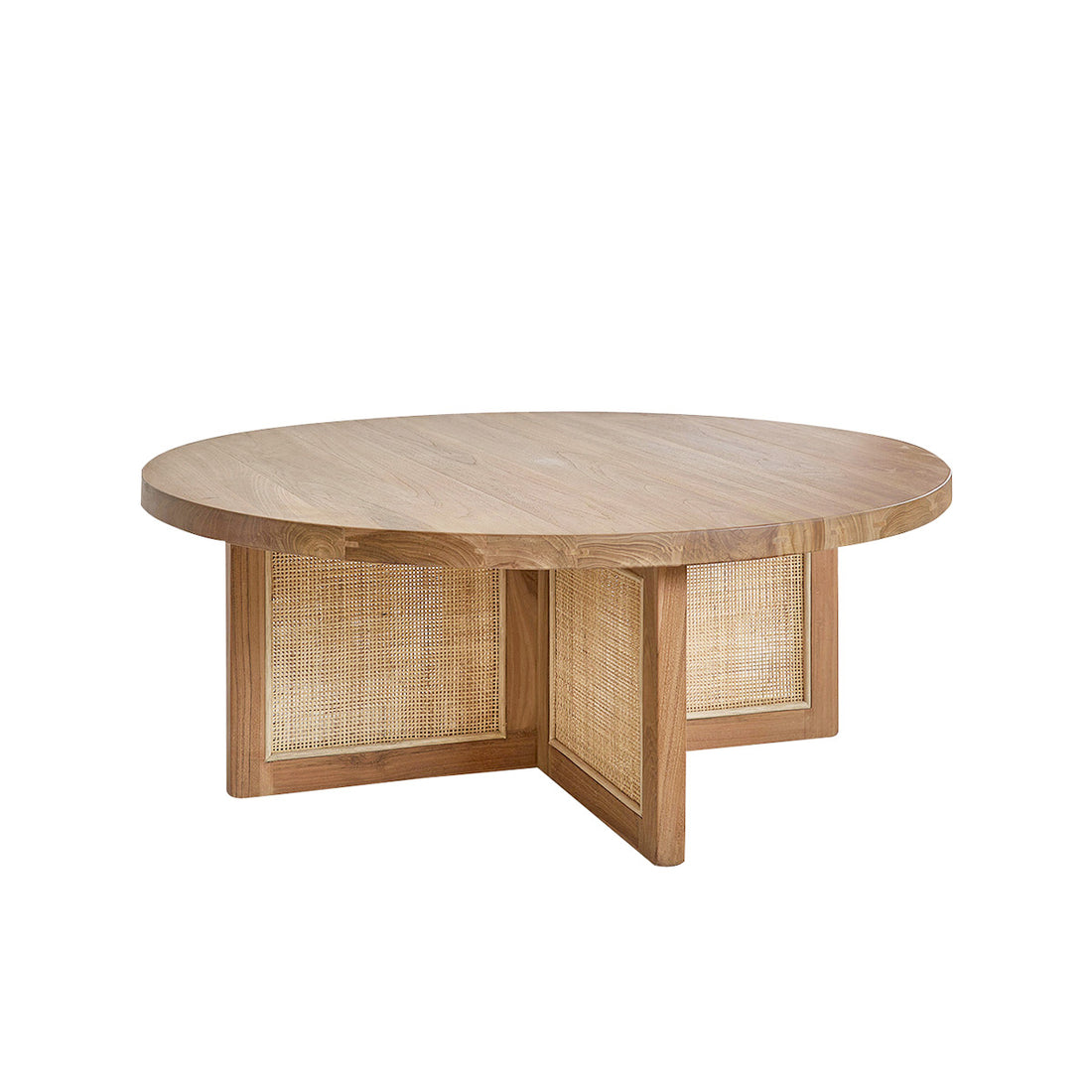 MARCEAU - Tavolino in teak massello con gambe in cannage Ø 100 cm