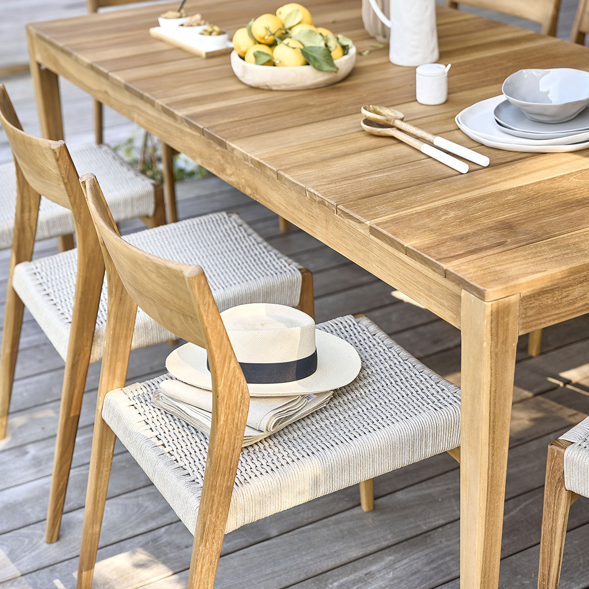 LIVIE - Sedia da giardino in teak massello e corda beige (set di 2)