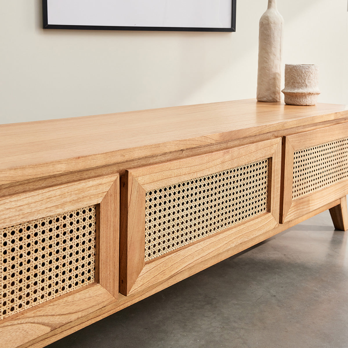 ISÉE - Mobile porta TV in mindi massello e cannage 160 cm