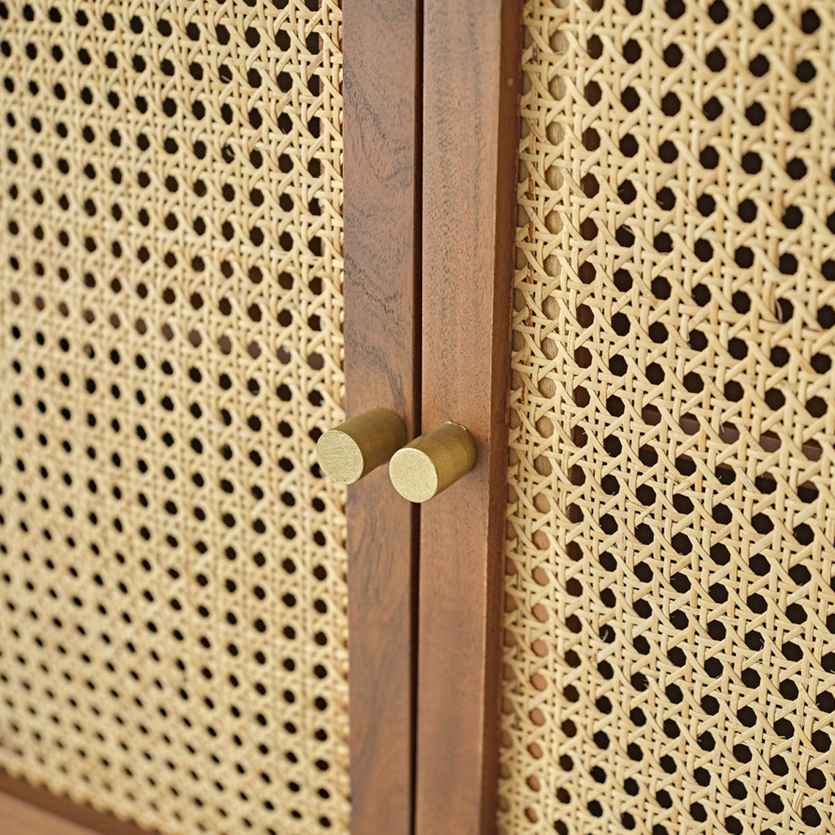 LEONTINE - Credenza in acacia massello con finitura in noce e midollino 120 cm