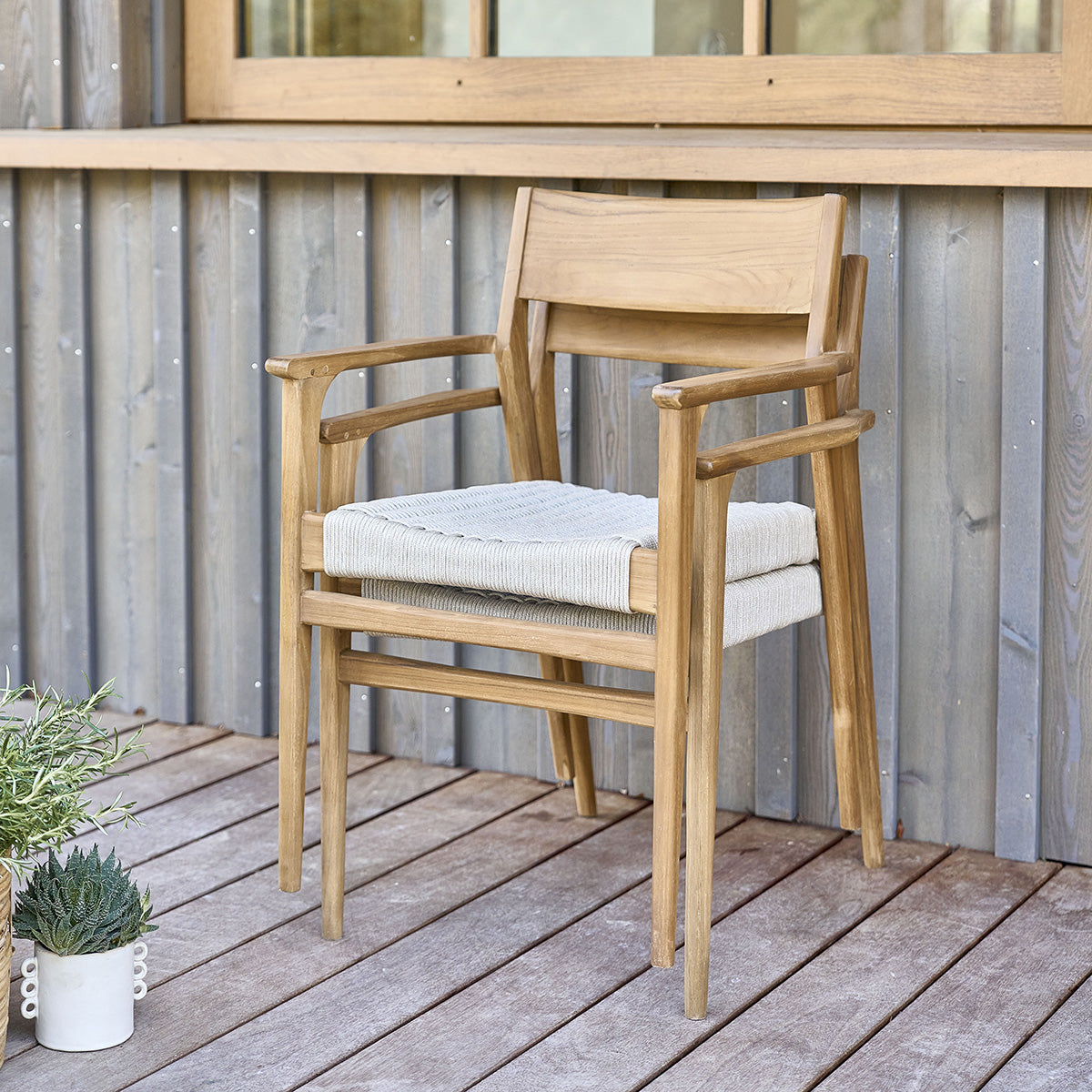 LIVIE - Poltrona da giardino in teak massello e corda beige