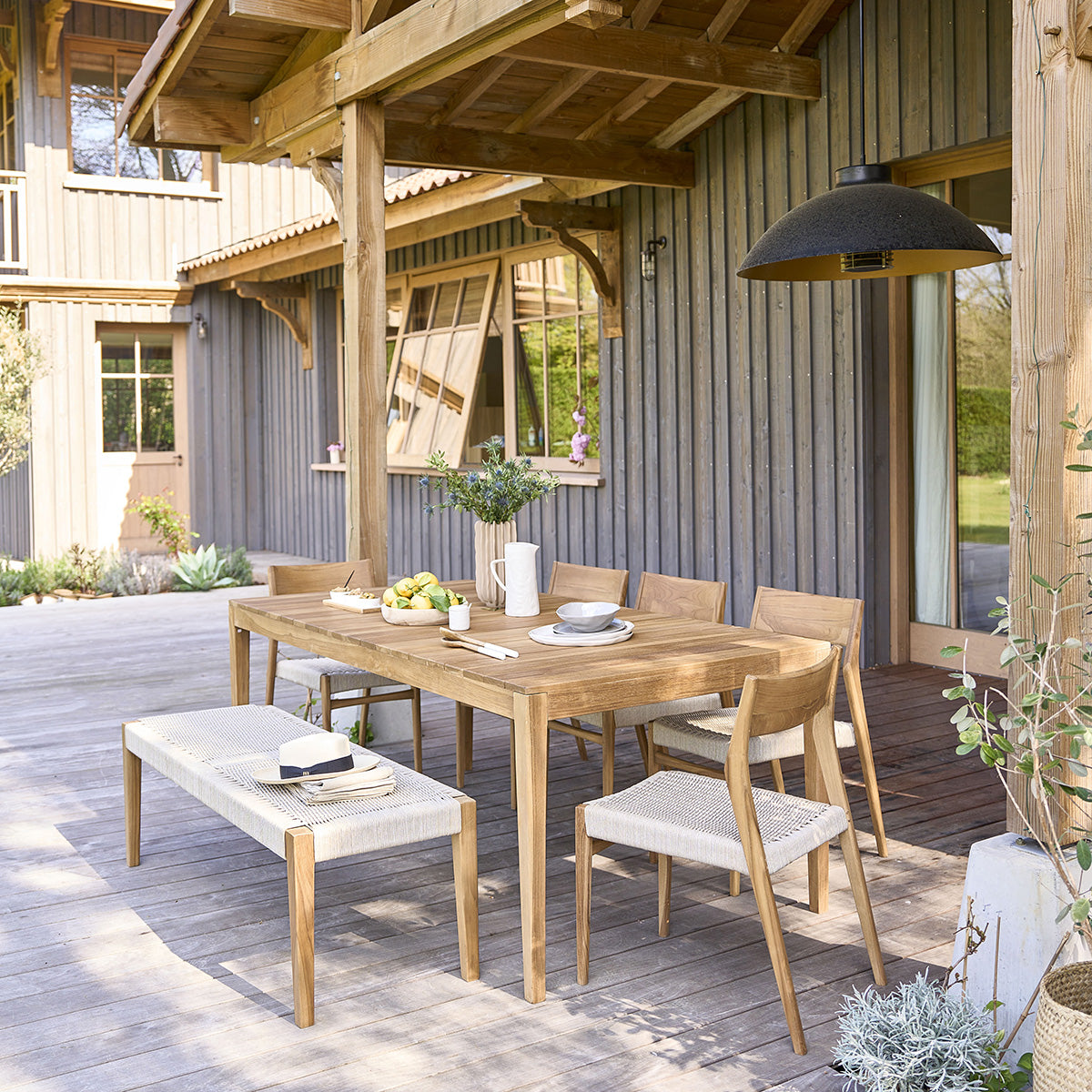 LIVIE - Poltrona da giardino in teak massello e corda beige