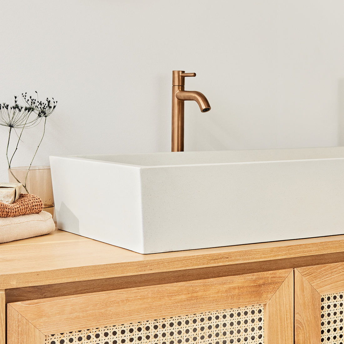 LENA - Lavabo in cemento beige 100 x 37 cm