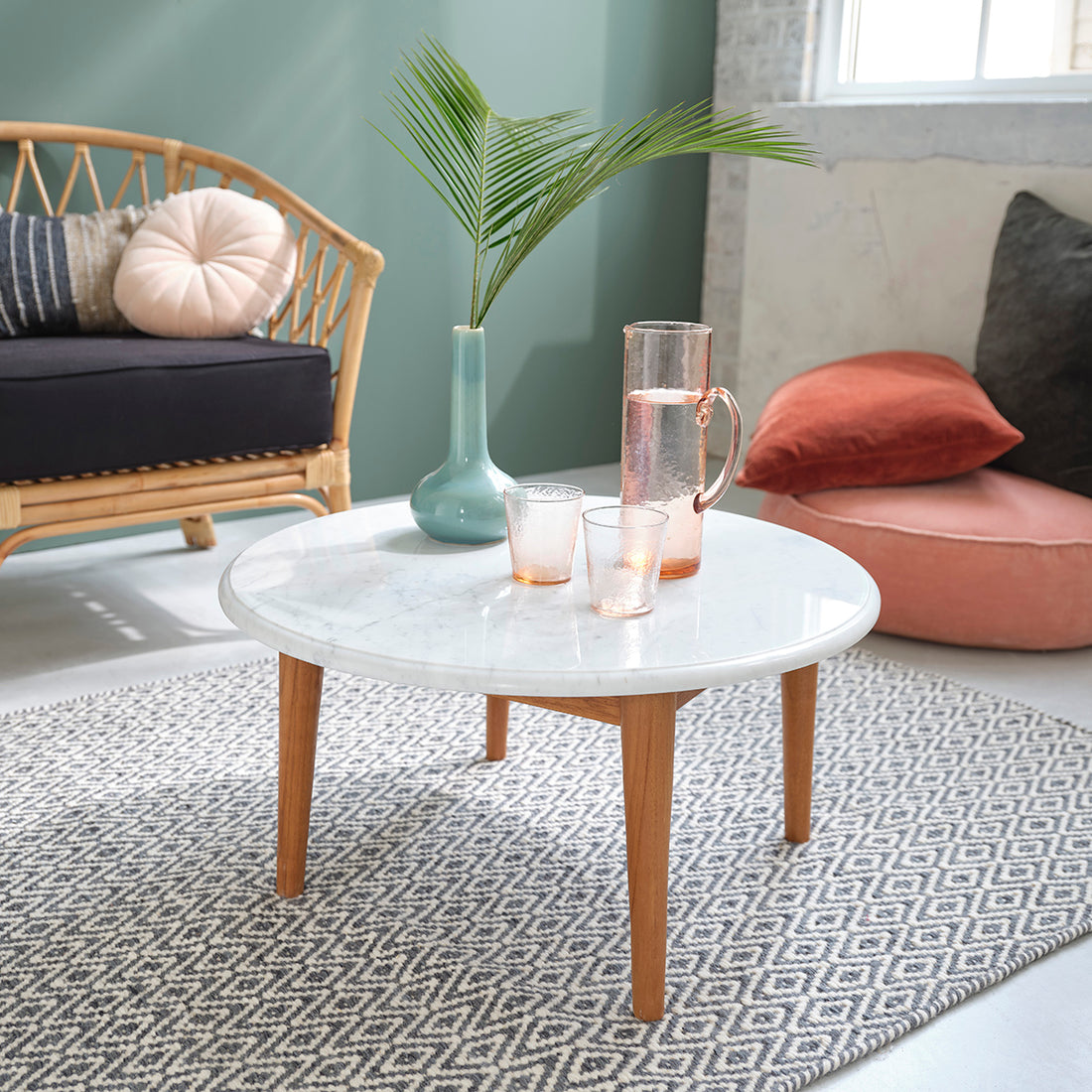 Tavolino in marmo e teak massello Ø 70 cm