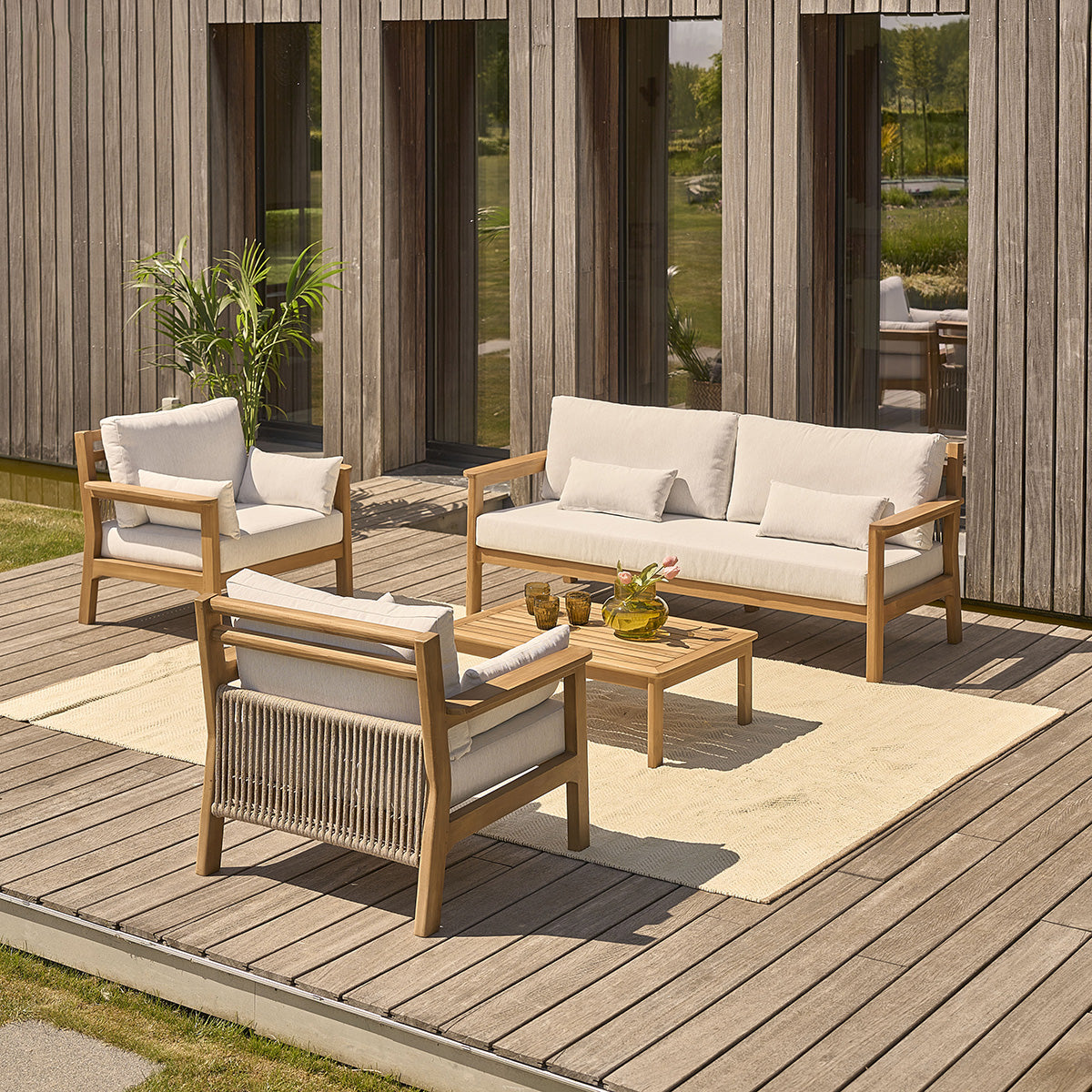 MAORA - Poltrona da giardino in teak massello con cuscini