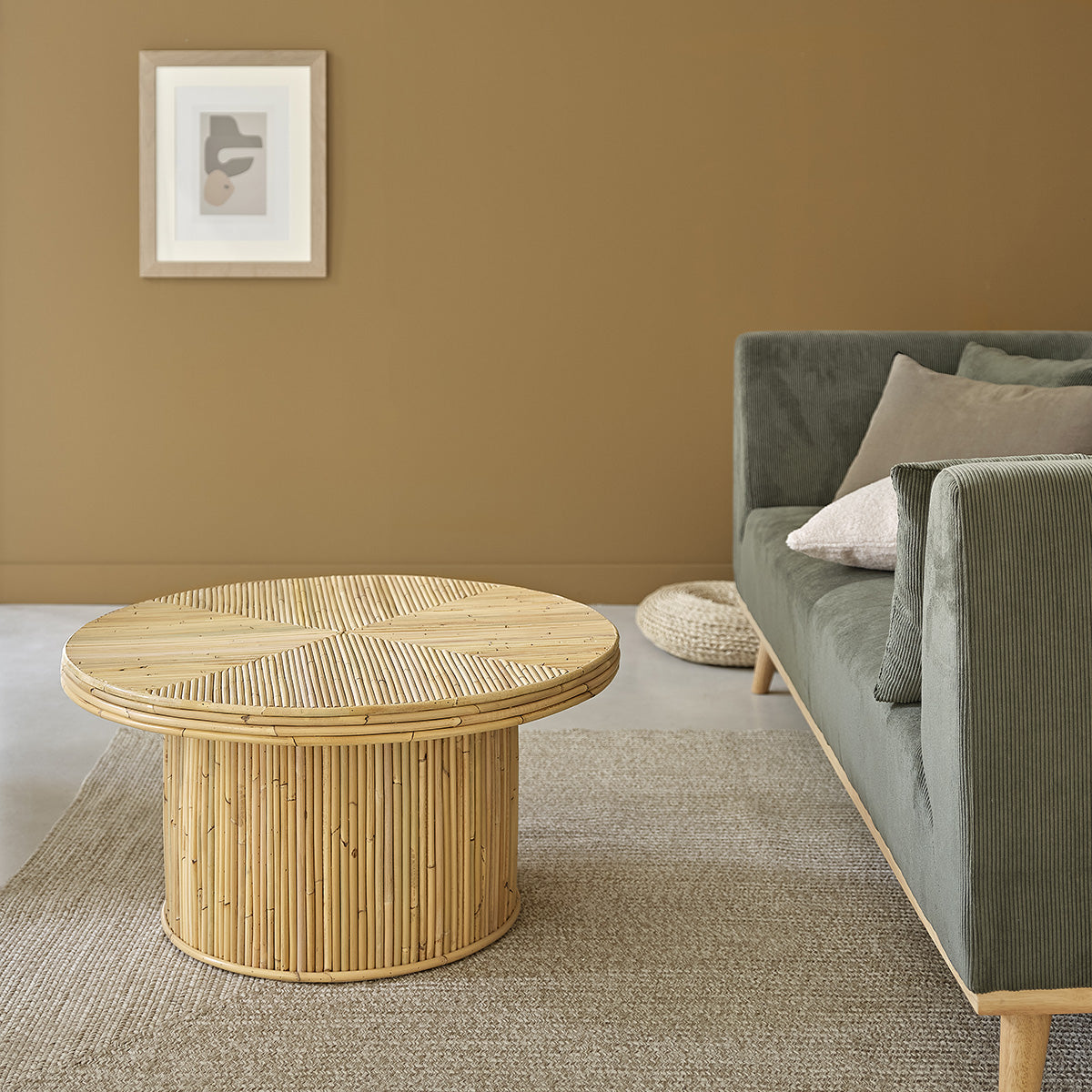 ALMA - Tavolino in cannage di rattan Ø 80 cm