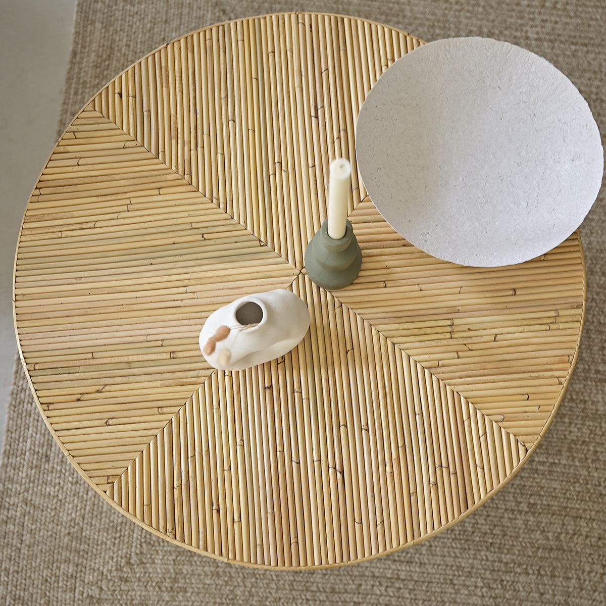 ALMA - Tavolino in cannage di rattan Ø 80 cm
