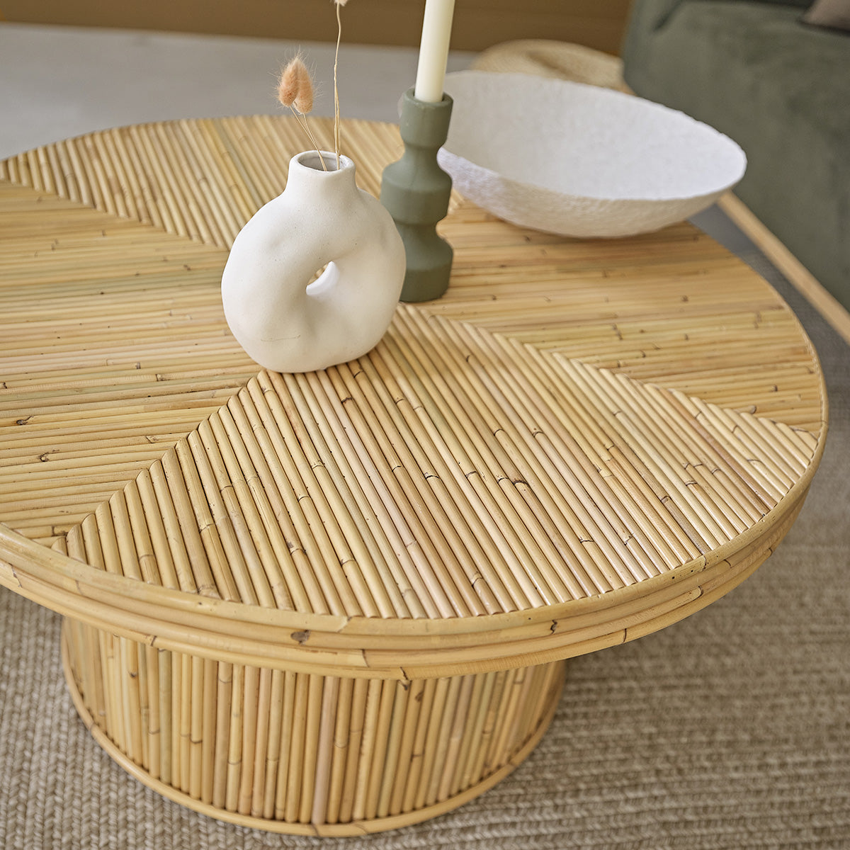 ALMA - Tavolino in cannage di rattan Ø 80 cm