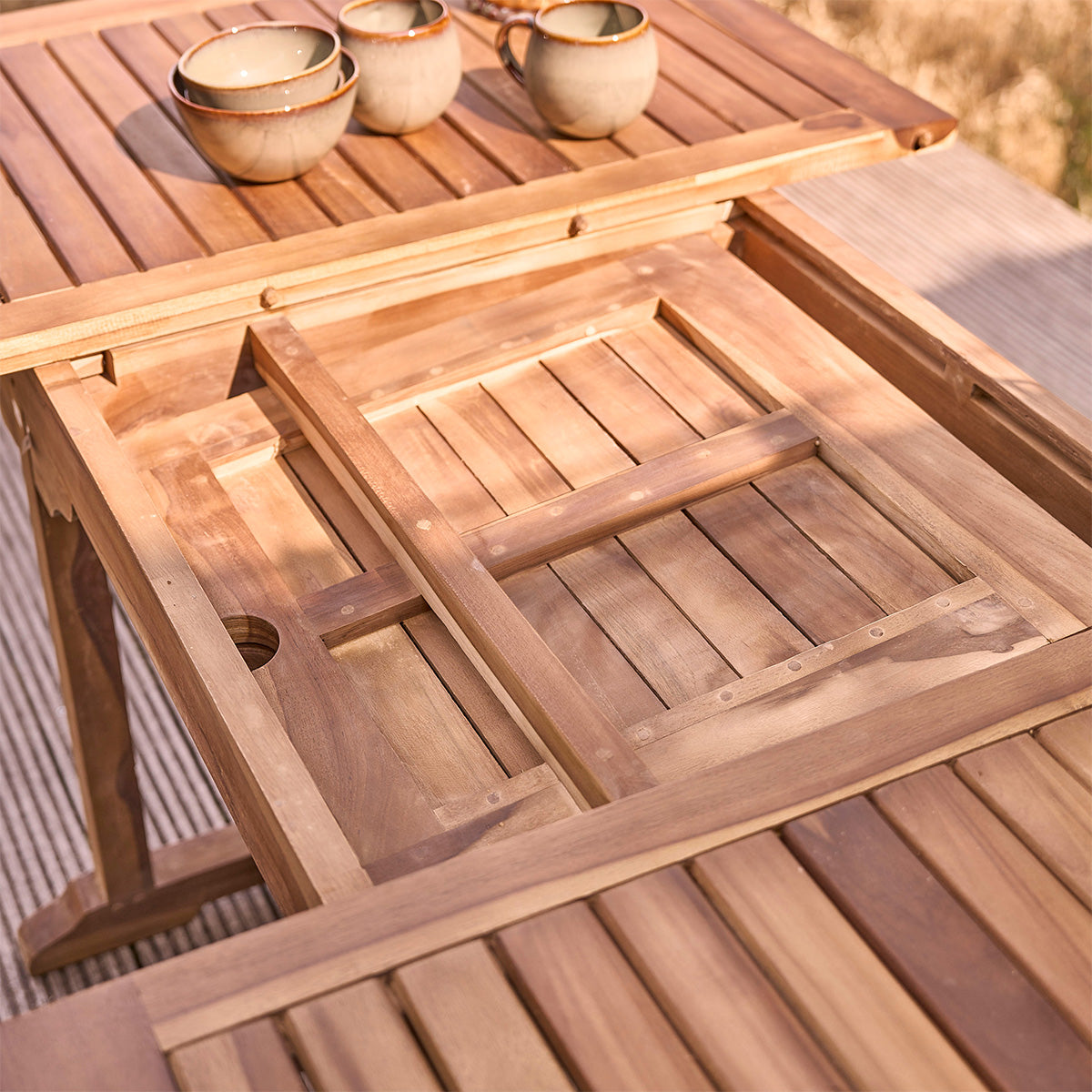 BALI - Set di mobili da giardino con tavolo allungabile in teak massello oliato 6/8 pers.