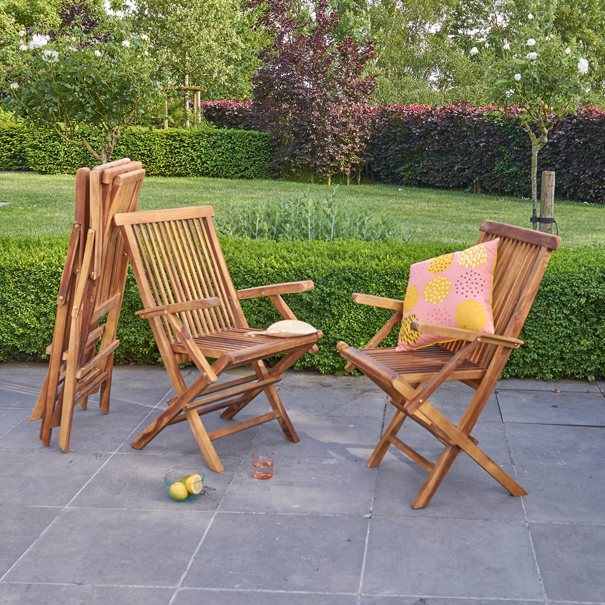 BALI - Poltrona da giardino pieghevole in teak massello oliato (set di 4)