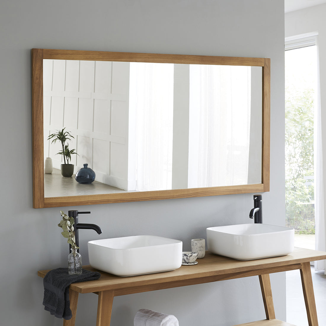 Specchio rettangolare in teak massello 150x80 cm
