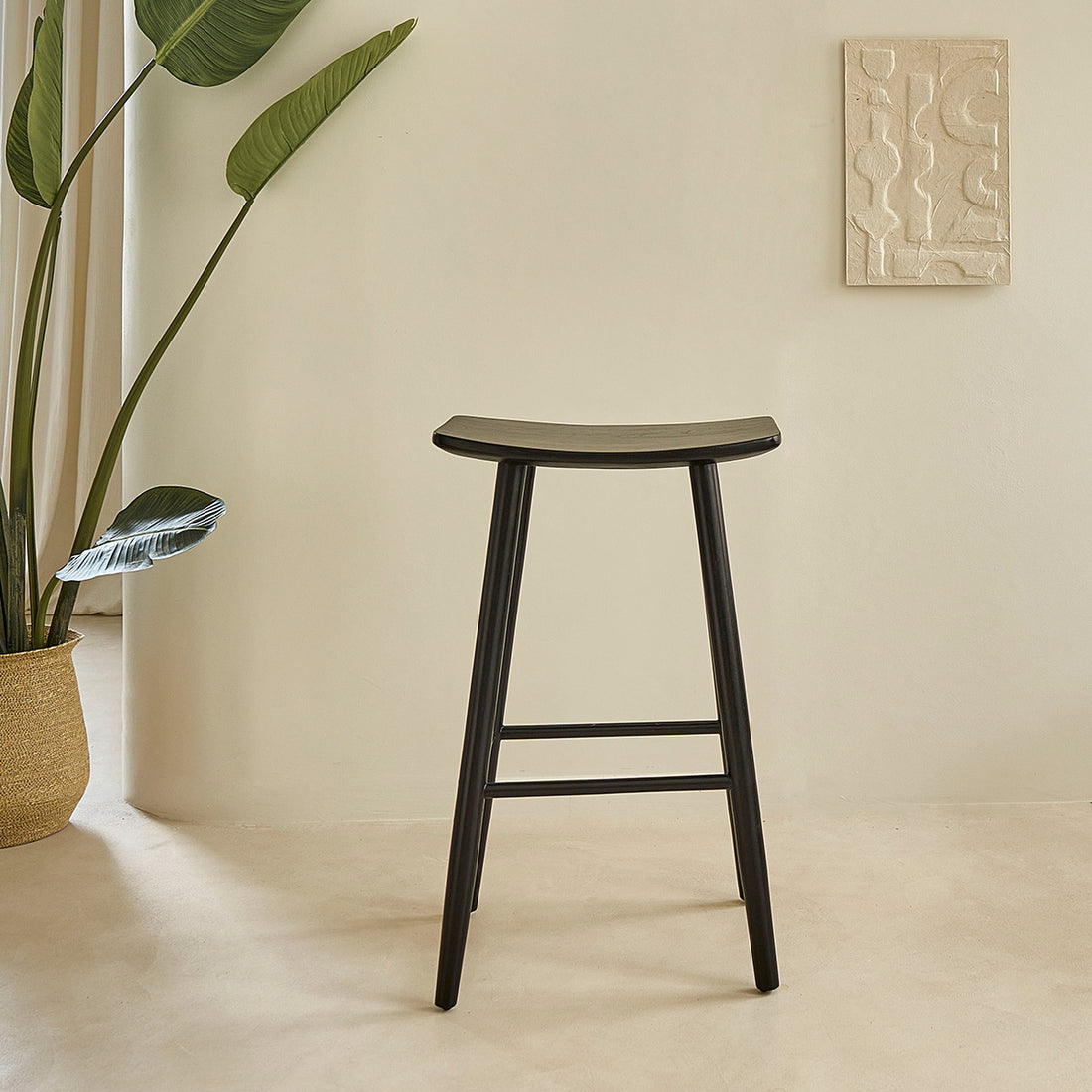 AMBRE - Sgabello da bar in teak massello nero 75 cm