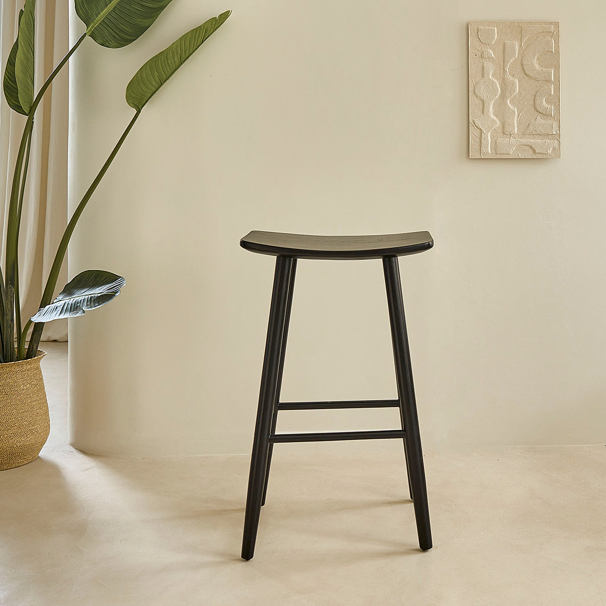 AMBRE - Sgabello da bar in teak massello nero 75 cm