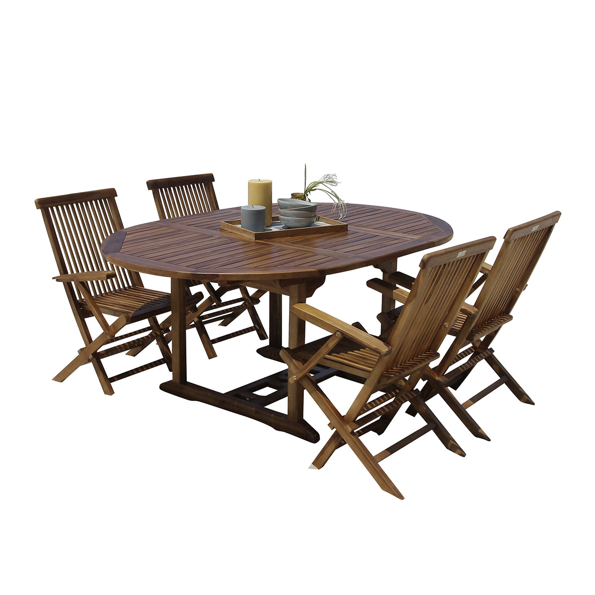 BALI - Set di mobili da giardino con tavolo allungabile in teak massello oliato 4/8 pers.