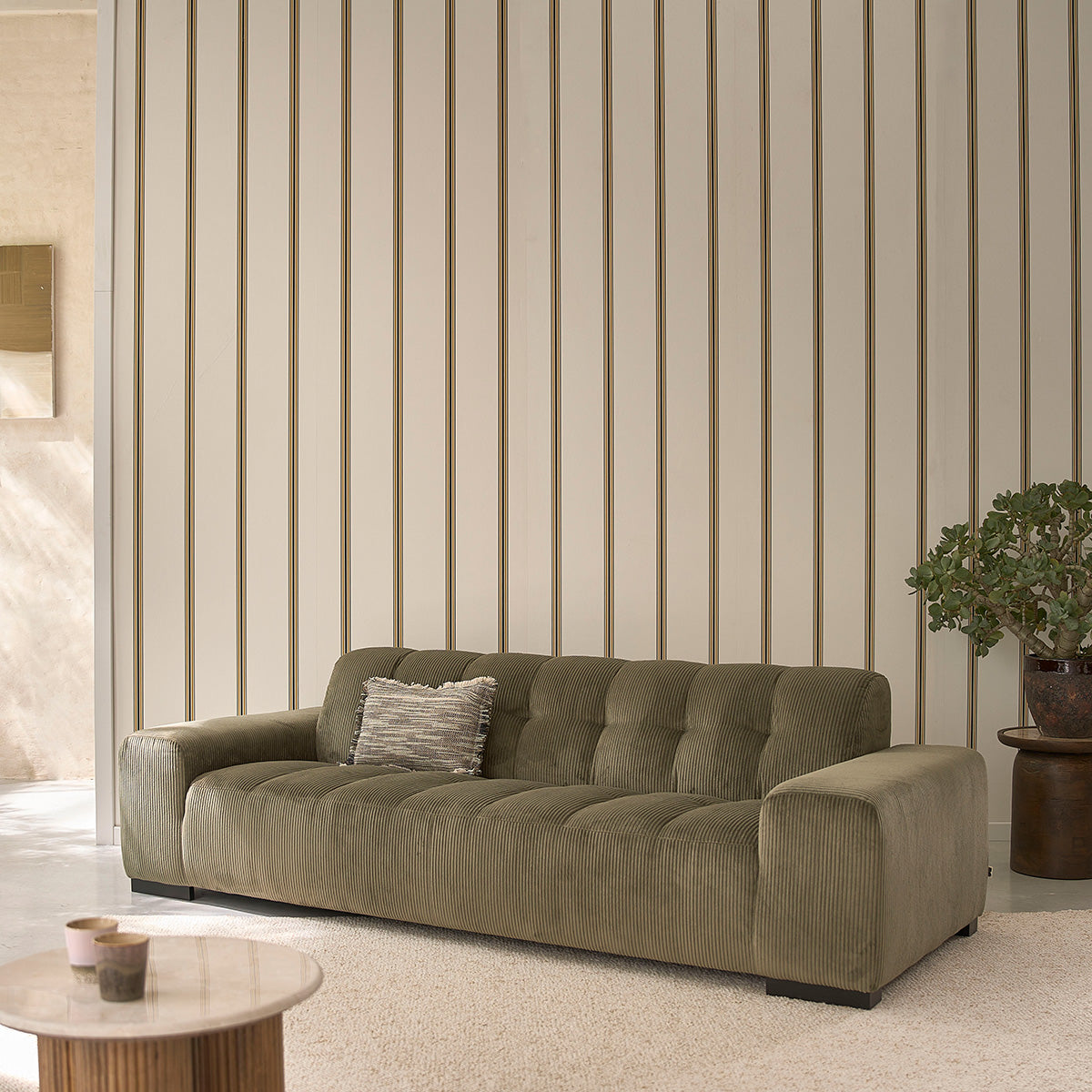 ALPHONSE - Divano diritto 4 posti in velluto a coste kaki