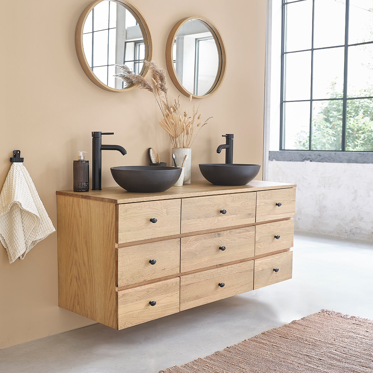 ERNEST - Mobile sottolavabo in rovere sospeso 140 cm