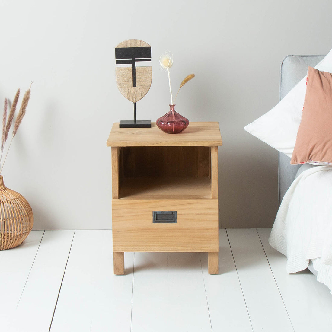 ALDO - Comodino in teak massello 45 cm