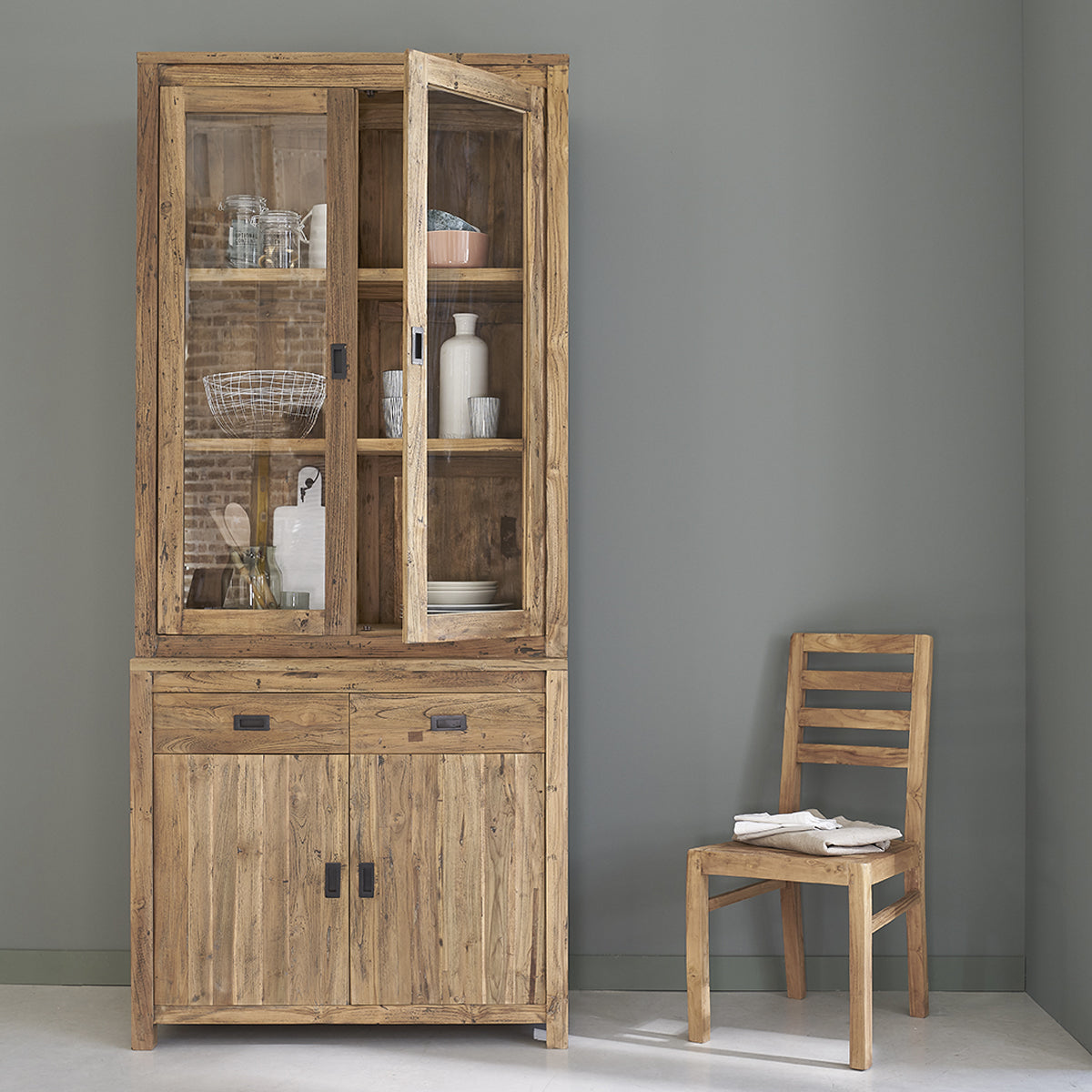 CARGO - Vetrinetta in teak massello riciclato 100 cm