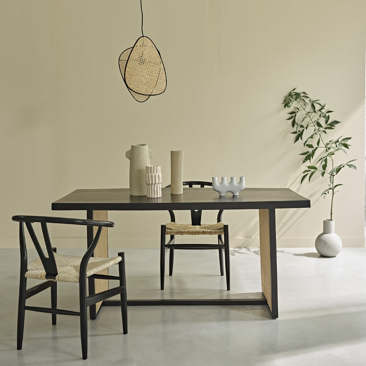 BLAISE - Tavolo in legno di mango massello e midollino 6 pers.