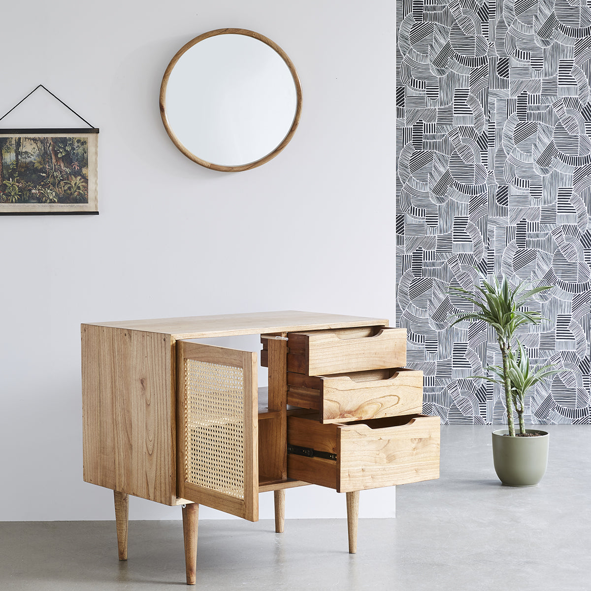 HANA - Mobile per lavabo in mindi massello e cannage 85 cm