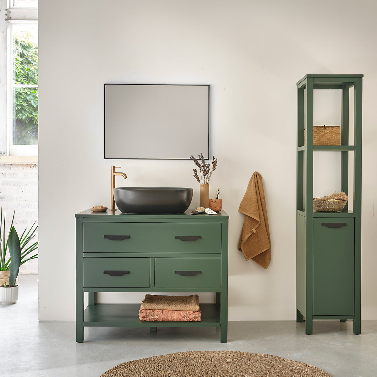 OLIVIA - Colonna bagno verde in legno di acacia 160 cm