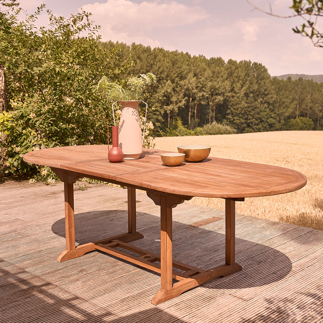 BALI - Tavolo da giardino ovale allungabile in teak oliato 8/10 pers.