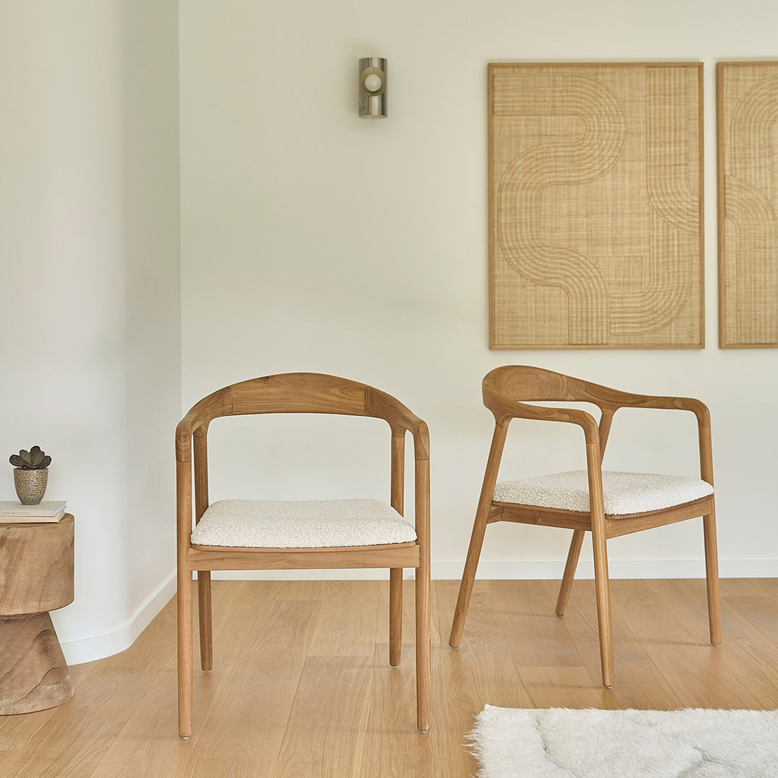 AMBRE - Set di 2 sedie in teak massello con seduta bouclé