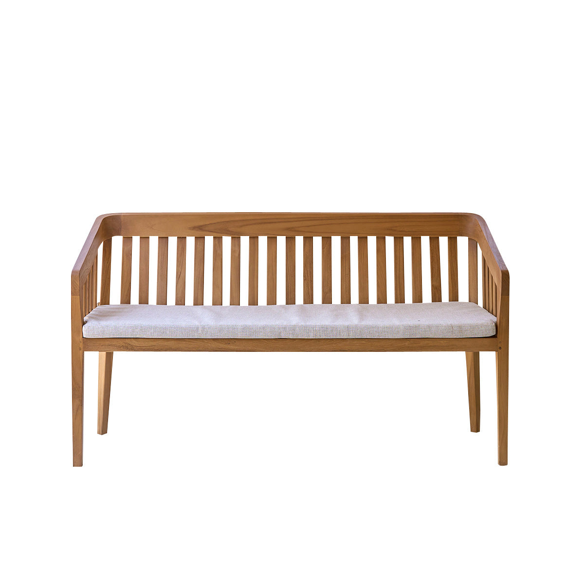 BARI - Panchina da giardino arrotondata in teak massello da 150 cm con cuscino