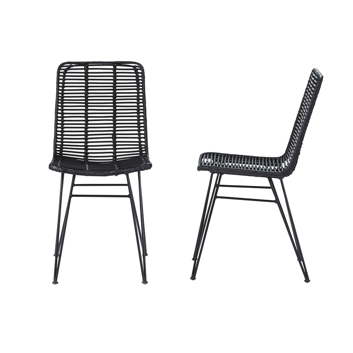 BOHEMA - Set di 2 sedie nere in rattan e metallo