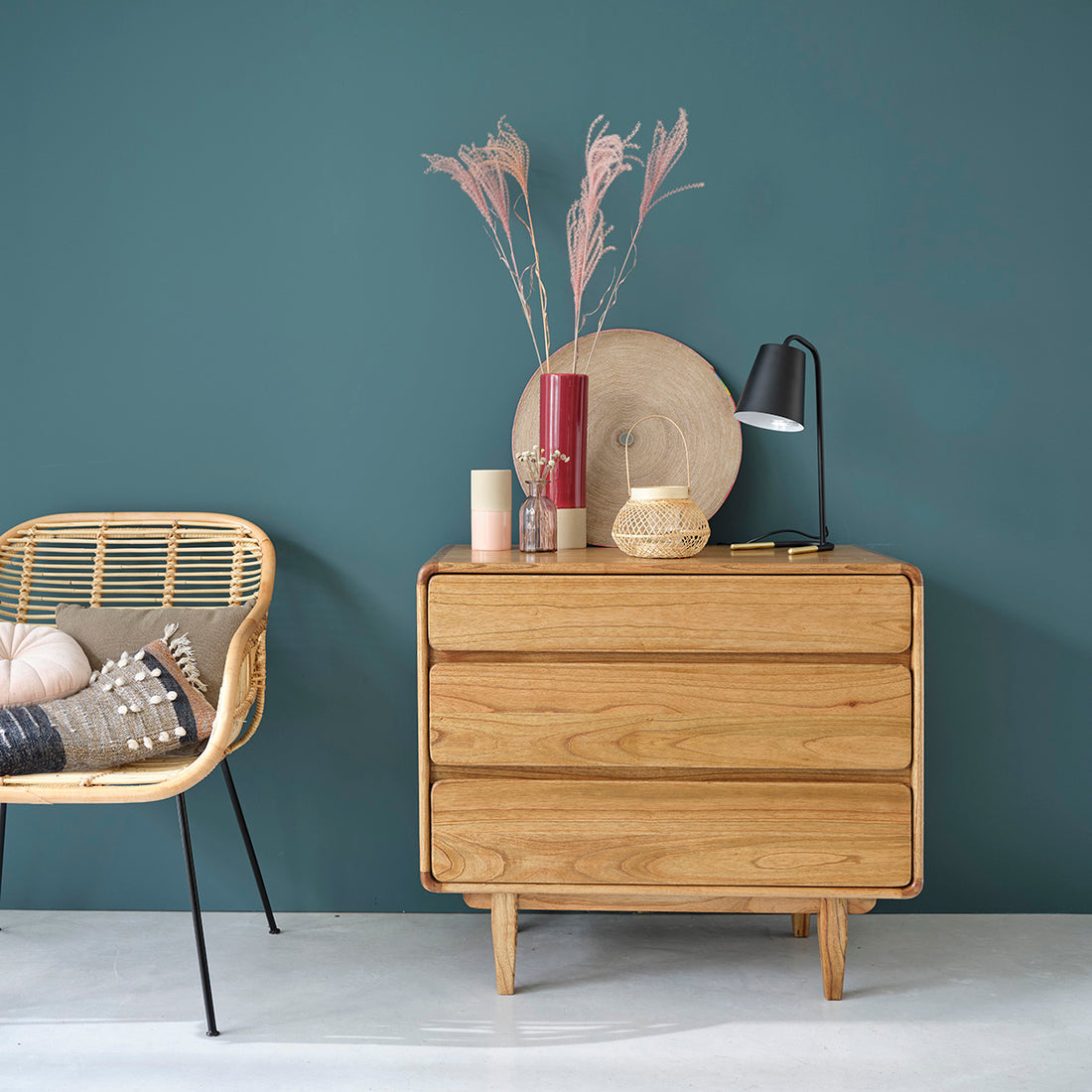 LISON - Cassettiera in mindi massello, 90 cm