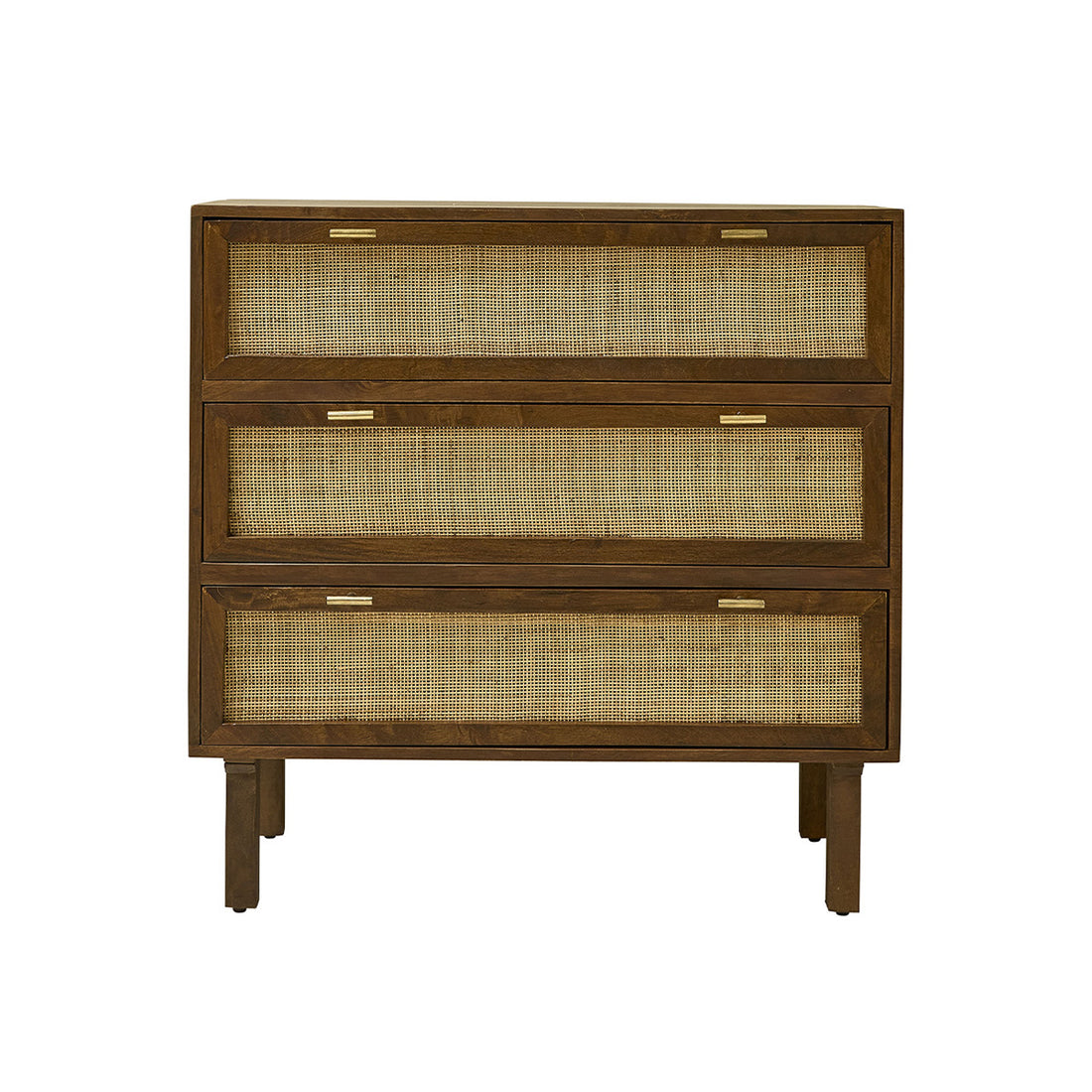 RAPHAEL - Cassettiera in mango massello e midollino finitura in noce 90 cm