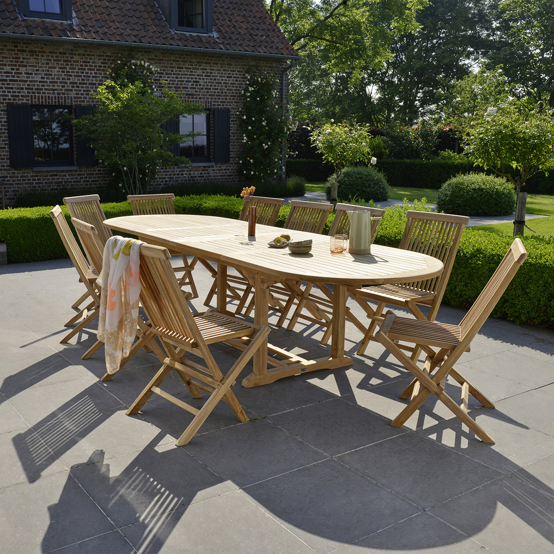MIDLAND - Set di mobili da giardino in teak massello con tavolo allungabile 8/10 pers.