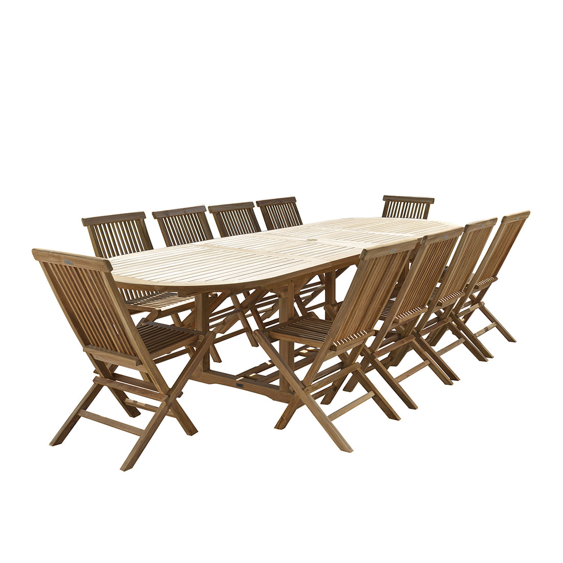 MIDLAND - Set di mobili da giardino in teak massello con tavolo allungabile 8/10 pers.