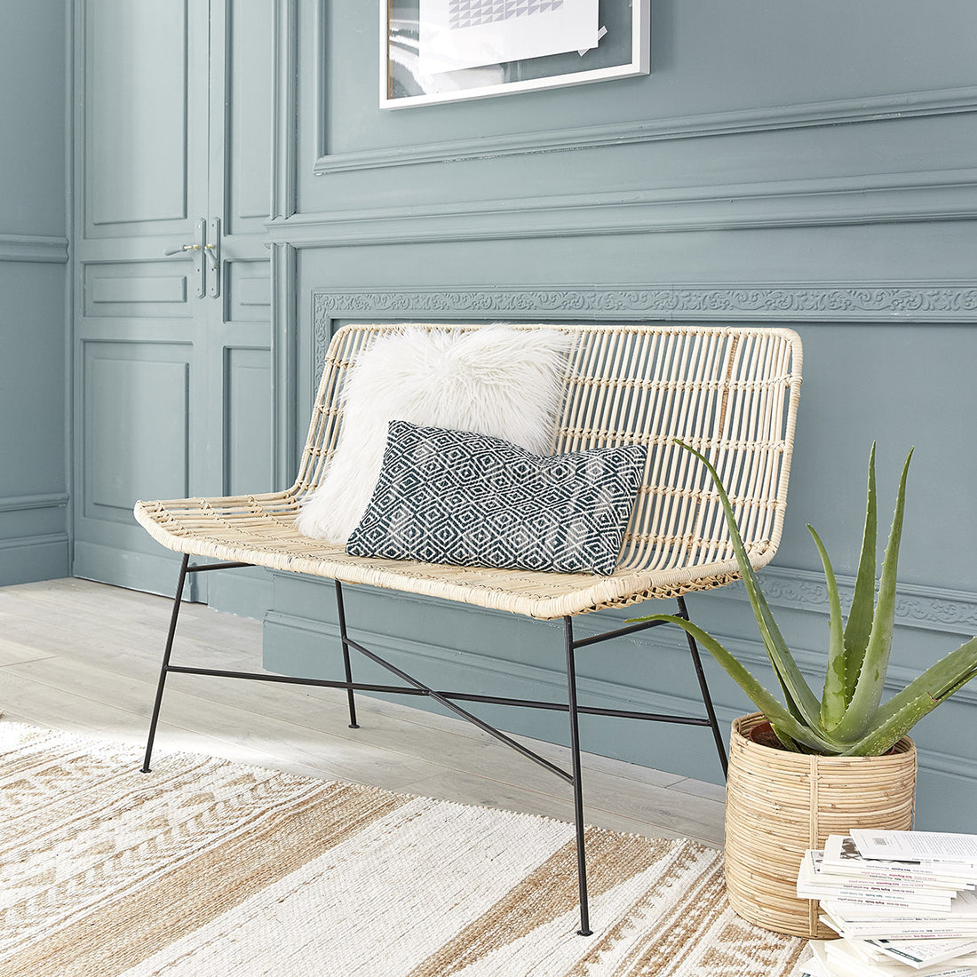 BOHEMA - Divano in rattan e metallo 120