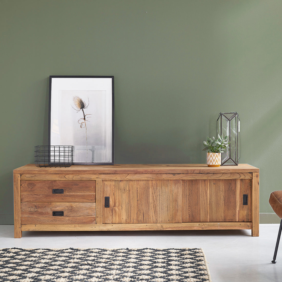 CARGO - Mobile TV in teak massello riciclato 180 cm