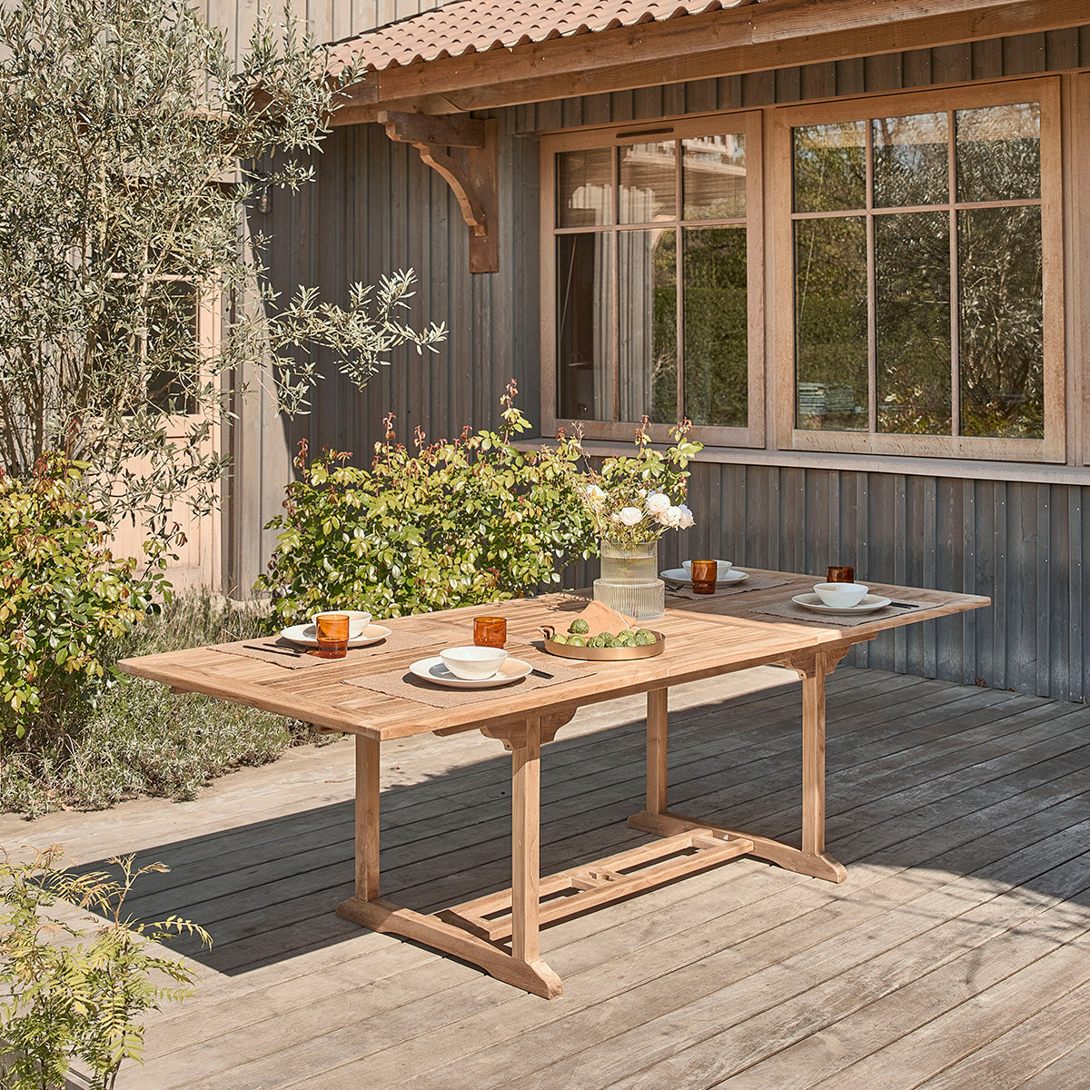 MALTE - Set di mobili da giardino in teak massello con tavolo allungabile 8/10 pers.