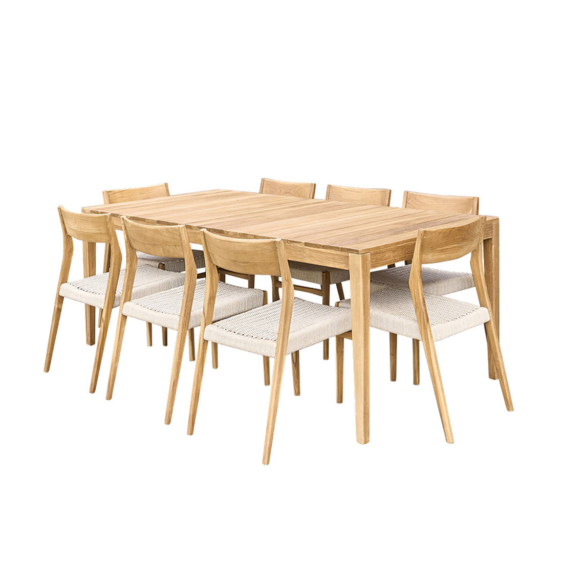 LIVIE - Set di mobili da giardino in teak massello e corda beige, 8 pers.