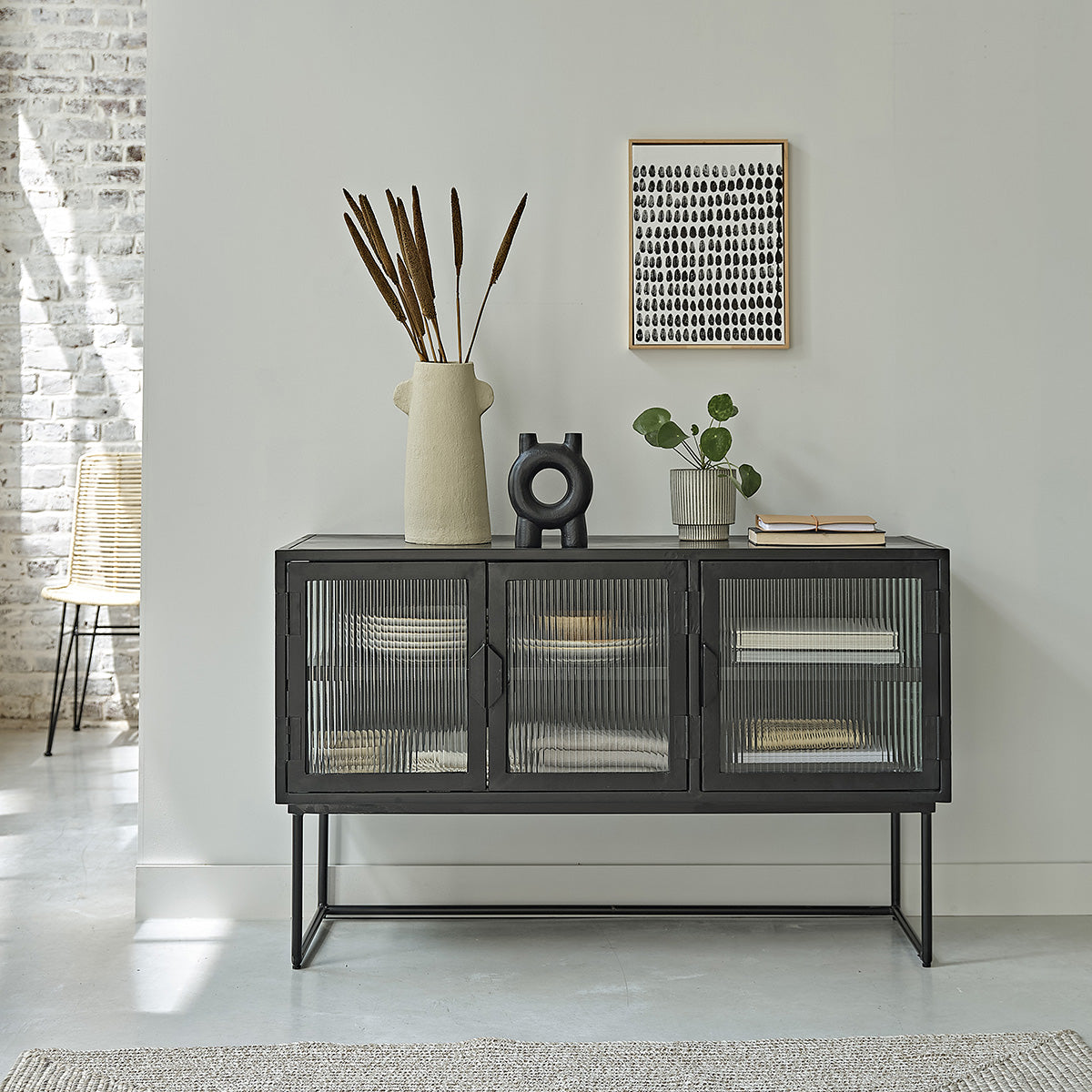 OCTAV - Credenza in metallo e vetro ondulato 120 cm