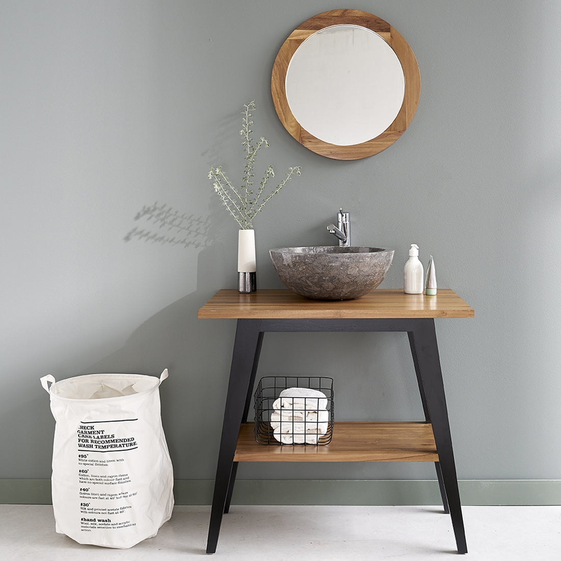 SARA - Mobile da bagno in teak massello con gambe nere 80 cm