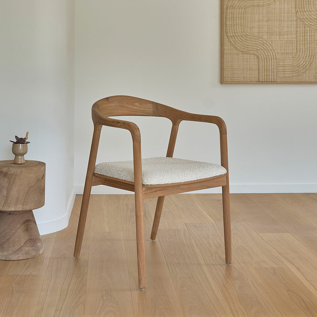 AMBRE - Sedia in teak massello con seduta bouclé