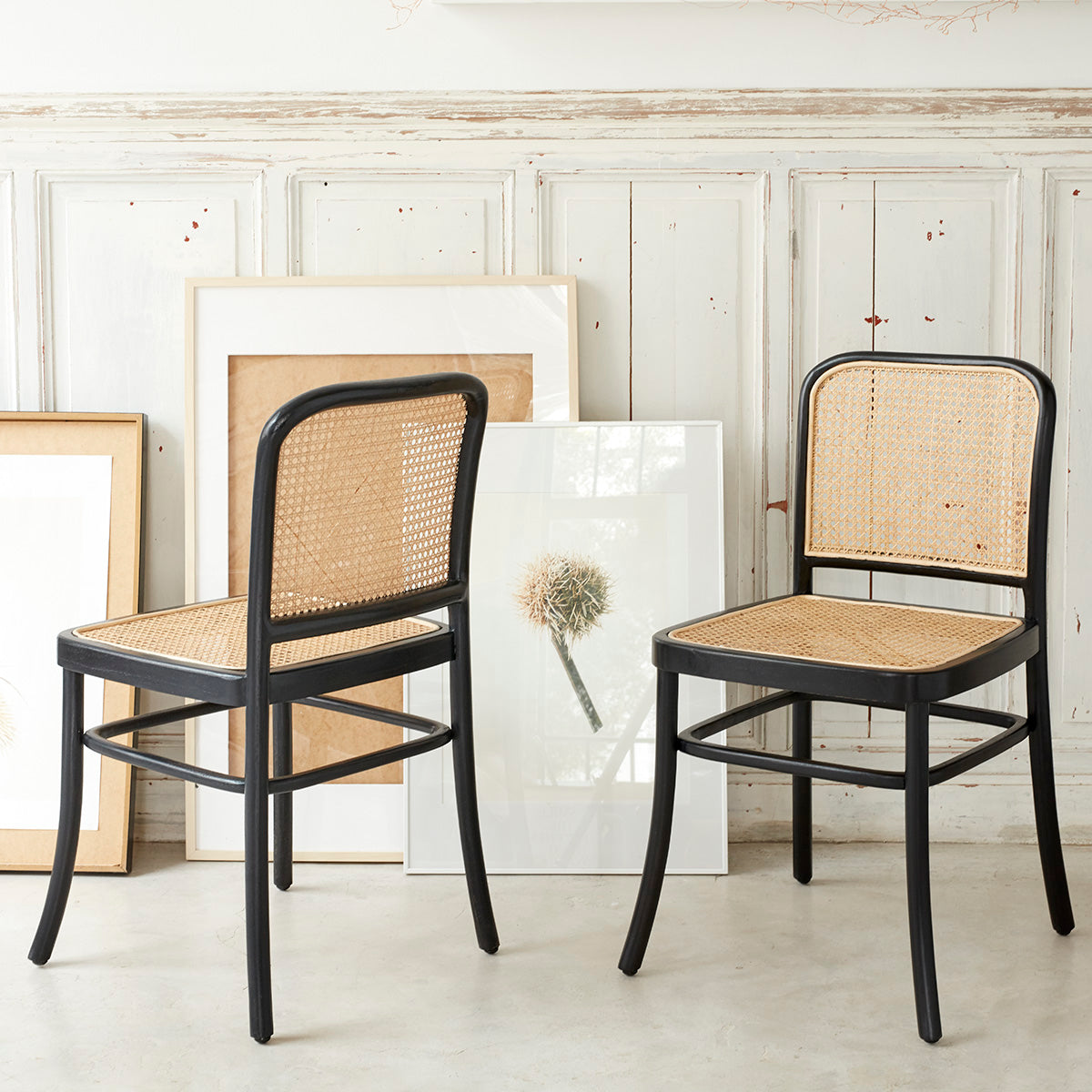 ARON - Set di 2 sedie in mogano massello e cannage