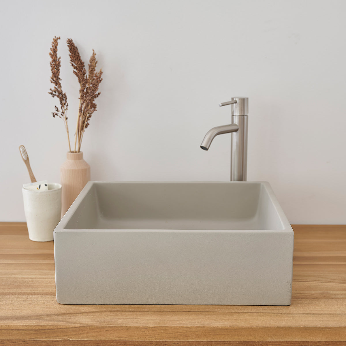 PURE - Lavabo in cemento grigio quadrato 37 cm