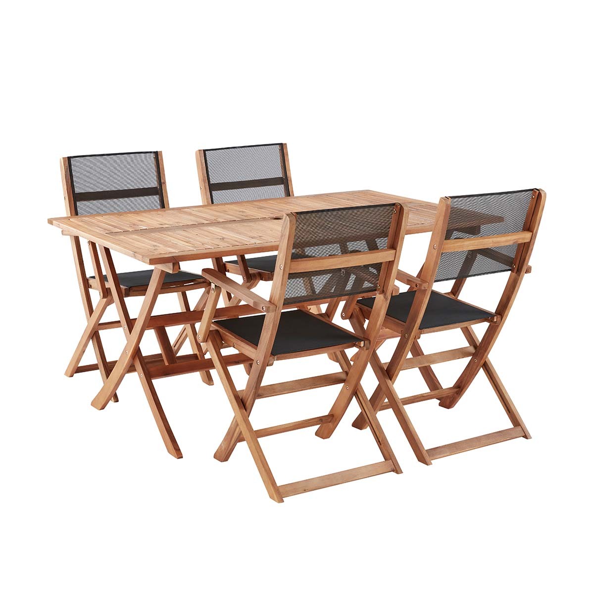 HANOÏ - Set di mobili da giardino in legno massello di acacia FSC e textilene nero 4 pers.