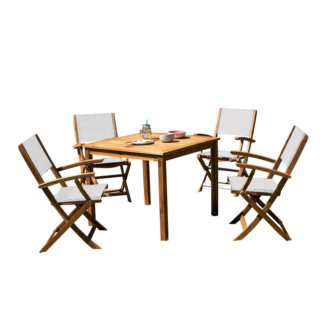 HANOÏ - Set di mobili da giardino in legno massello di acacia e textilene grigio 4 pers.
