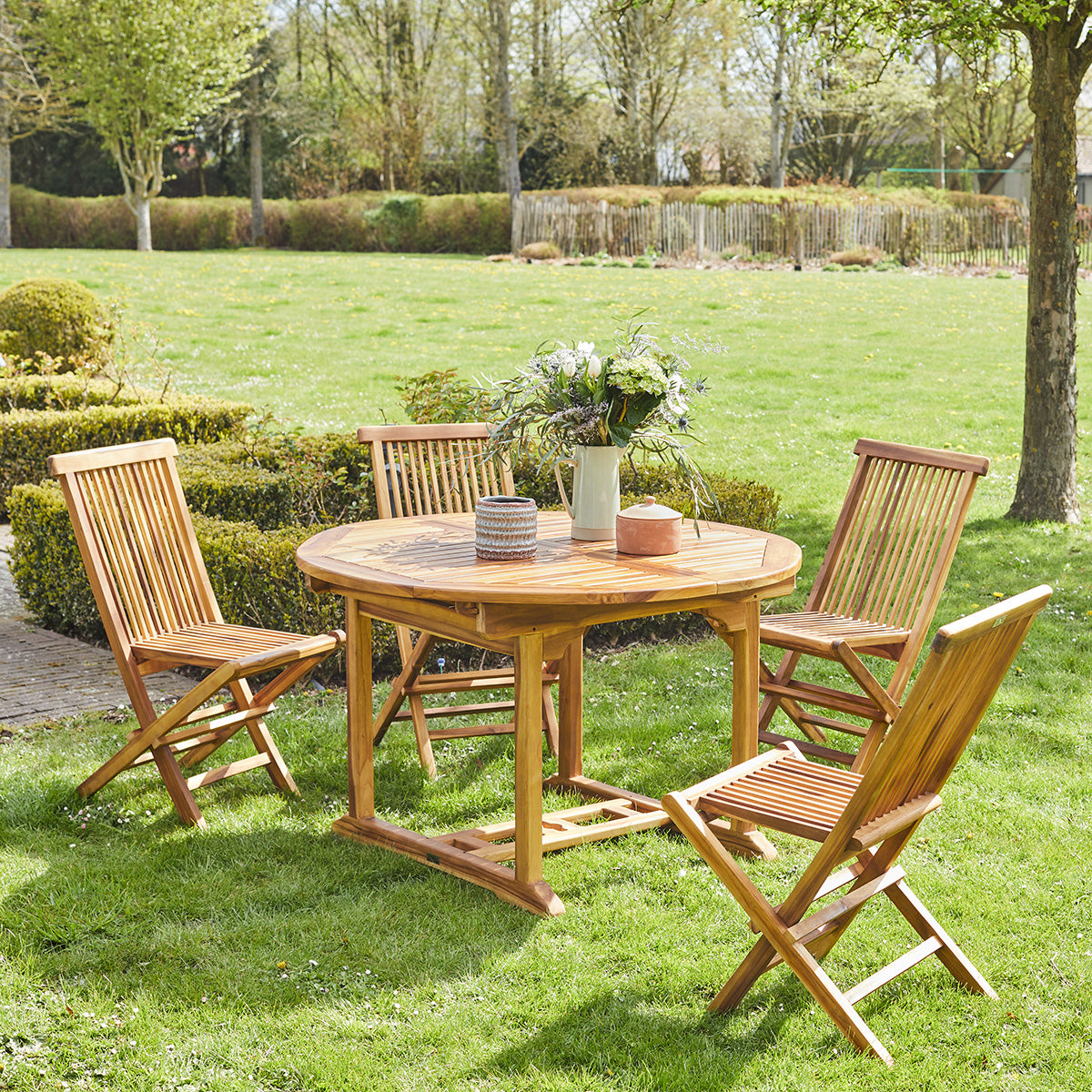 BALI - Set di mobili da giardino con tavolo allungabile in teak massello oliato 4/8 pers.