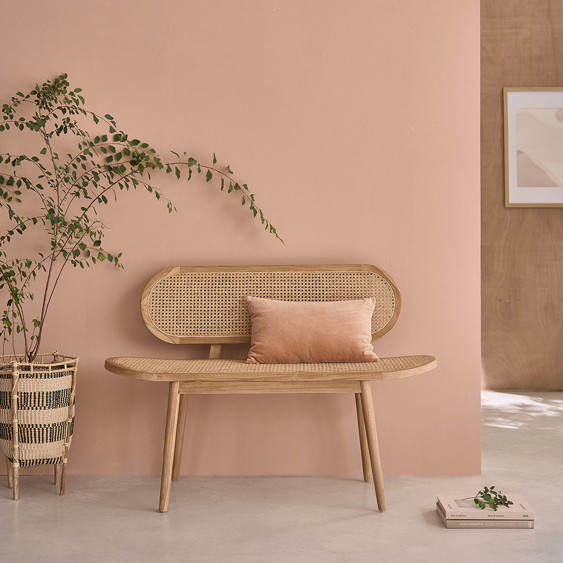 LOÉ - Panchina in teak massello e midollino 120 cm