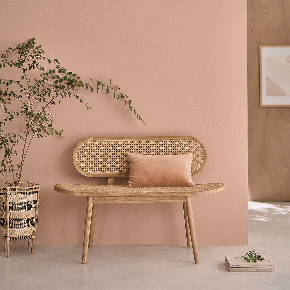 LOÉ - Panchina in teak massello e midollino 120 cm